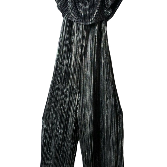 NWT Target Art Class Jumpsuit Cold Shoulder Wide Leg Black Silver Sz 14/16 - Picture 4 of 7